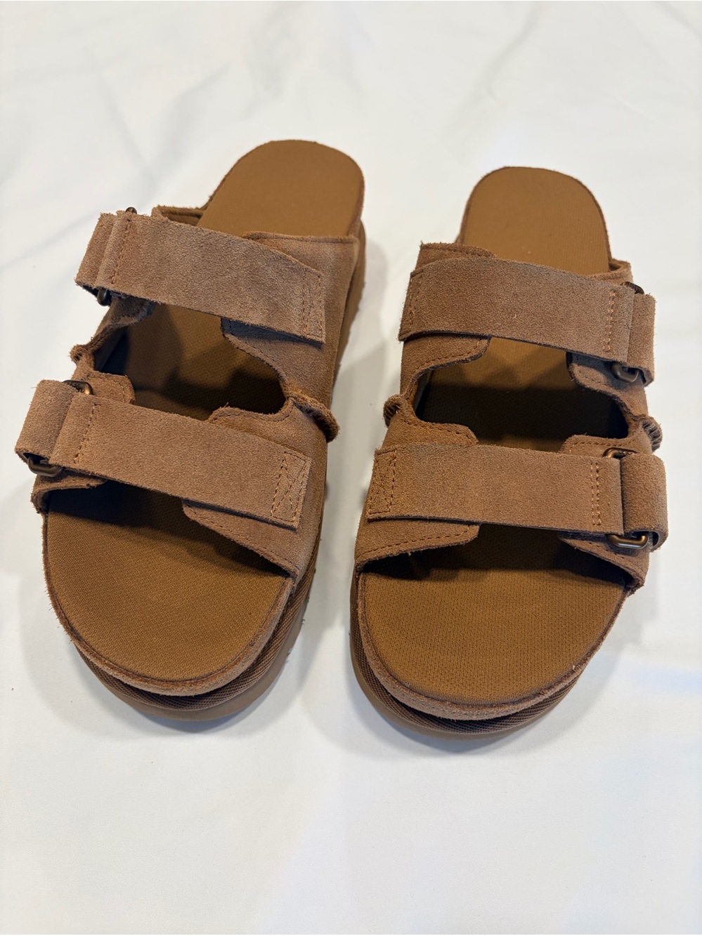 UGG Goldenstar Hi Slide Chestnut Suede Platform Sandals Size 10 EU41